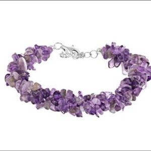 African Amethyst Chip Sterling Silver 3-Strand Twisted Bracelet, JTV, 7.5 In EUC